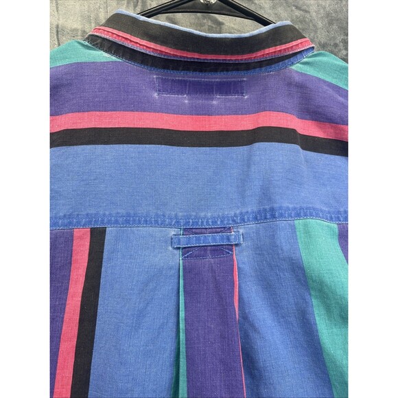 Introspect Shirt Mens L Button Up Multicolor Wide Stripe Academia Preppy - Picture 11 of 12